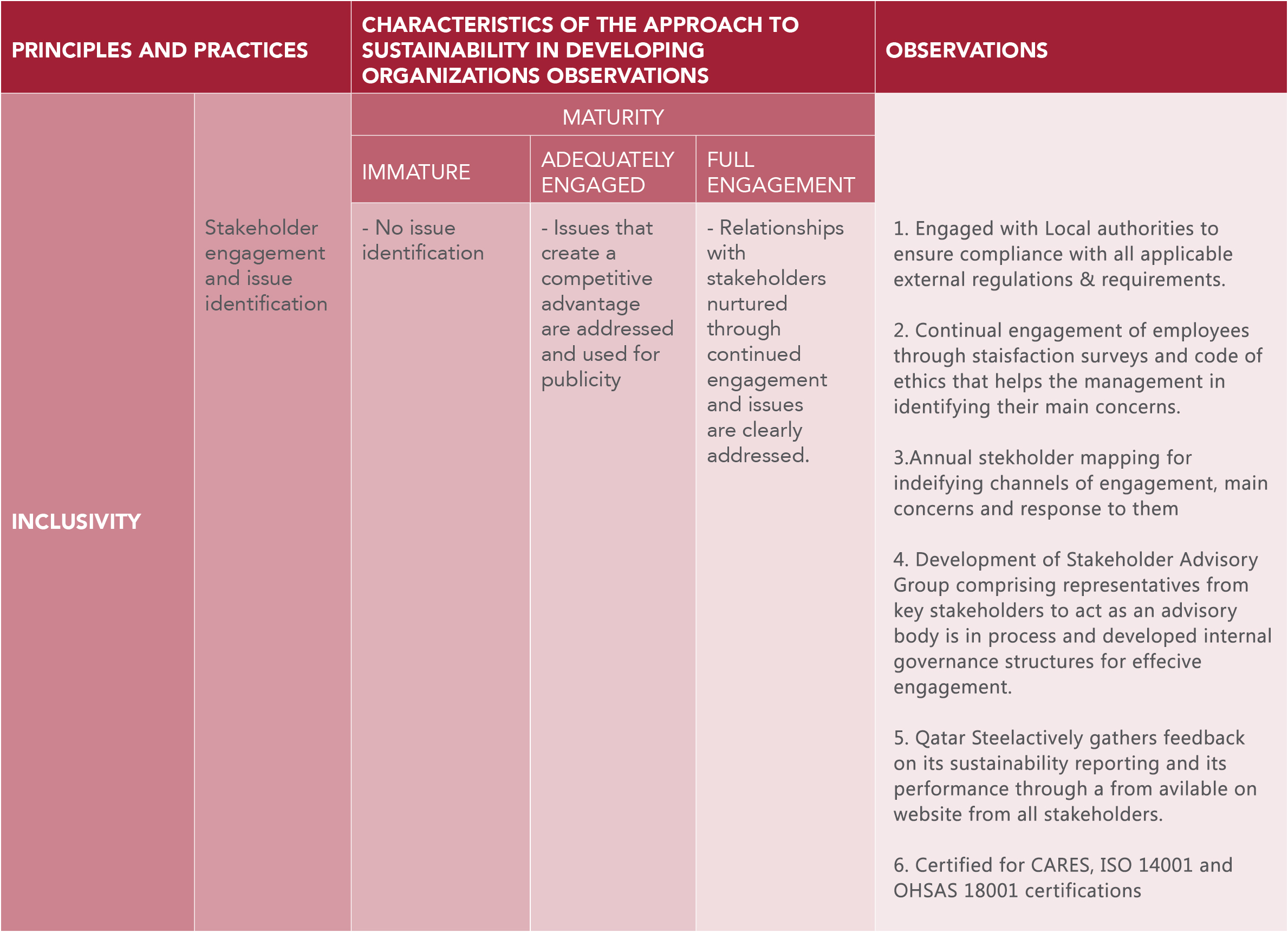 Maturity matrix