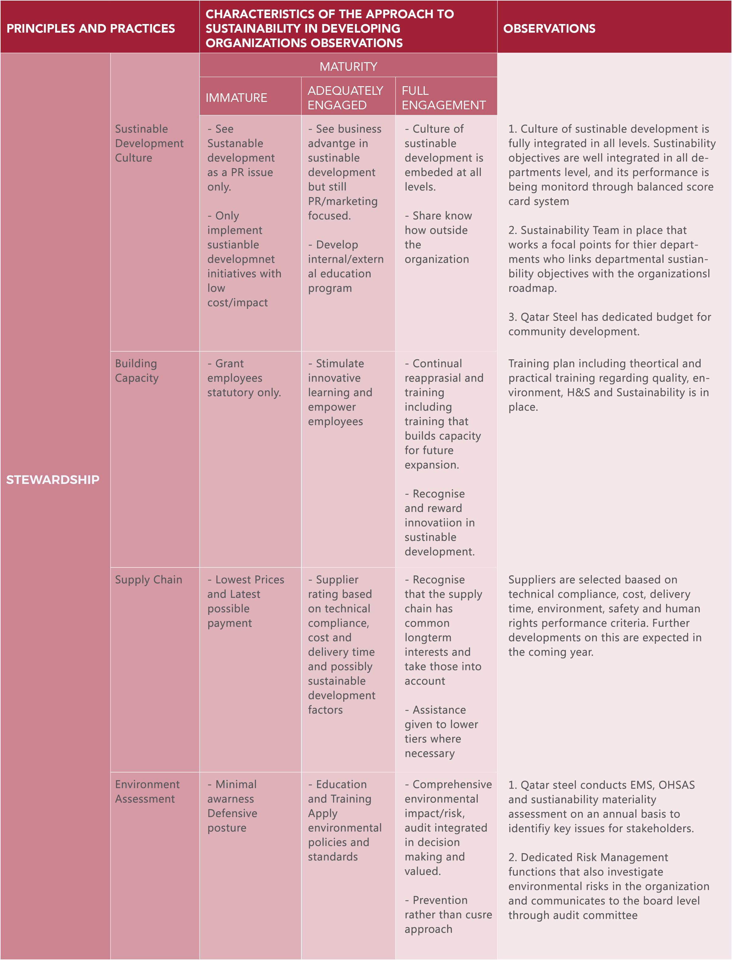 Maturity matrix