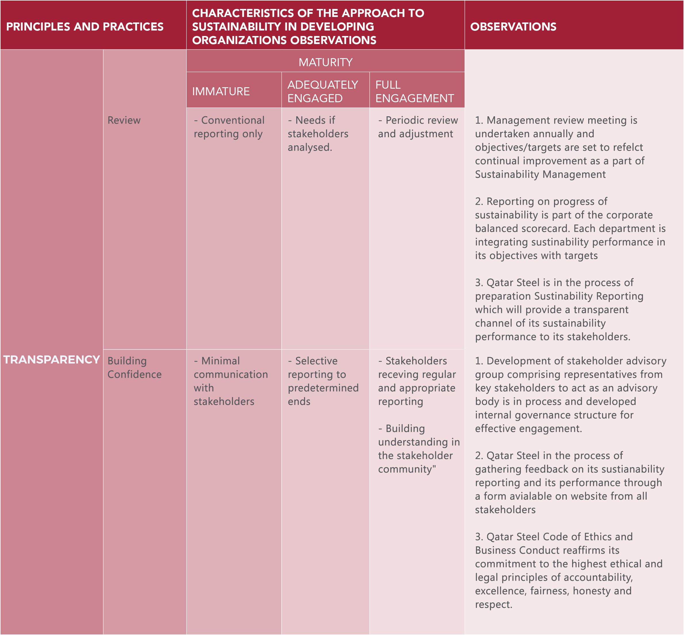 Maturity matrix 