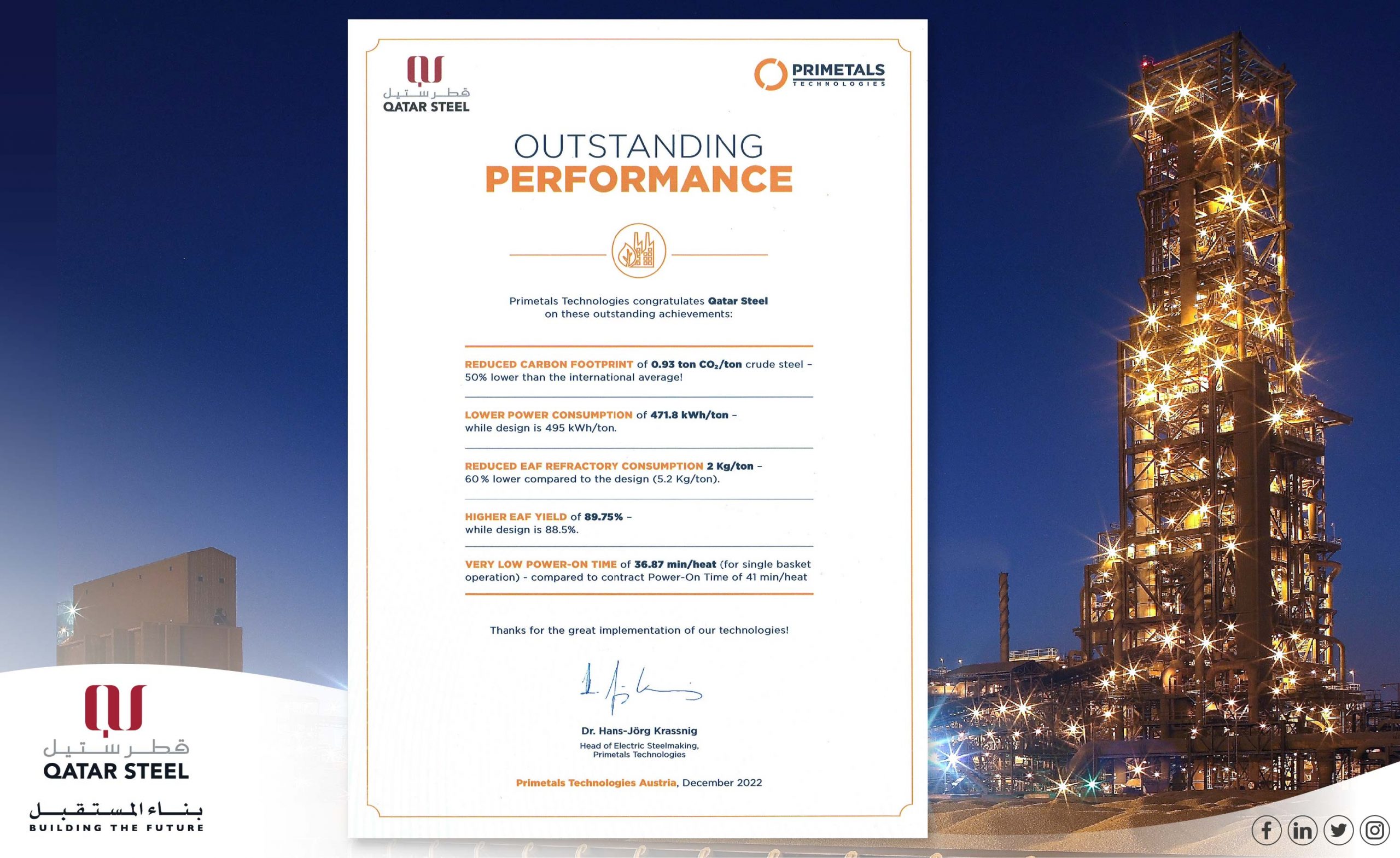 Outstanding achievement by Qatar Steel